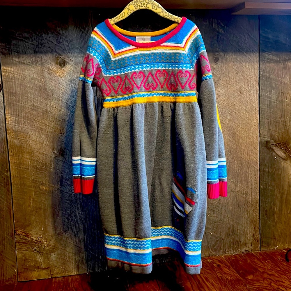 Hanna Andersson Nordic Wool Blend Sweater Dress Gray Colorful/gently used